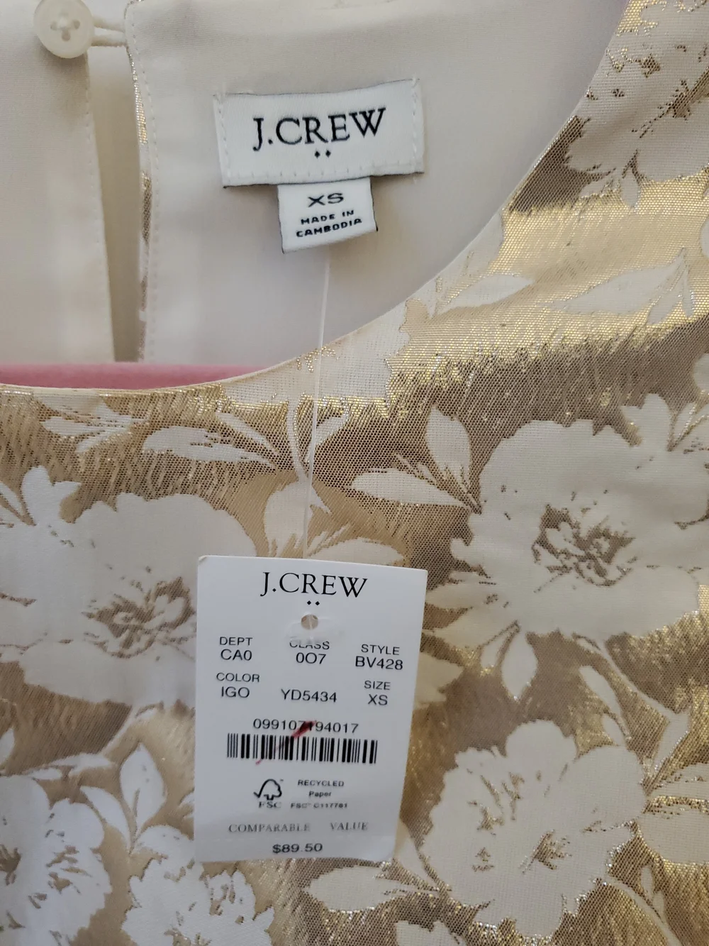 J. Crew White and Gold Floral Puff-Sleeve Blouse